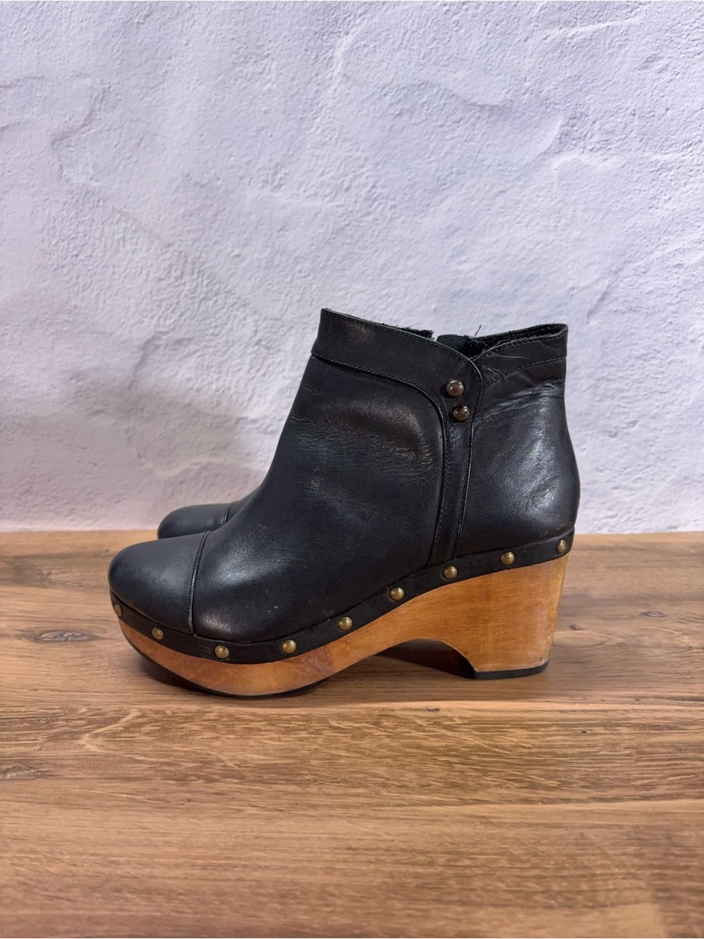 Cordani Black Leather Wooden Clog Ankle Boots Size 40